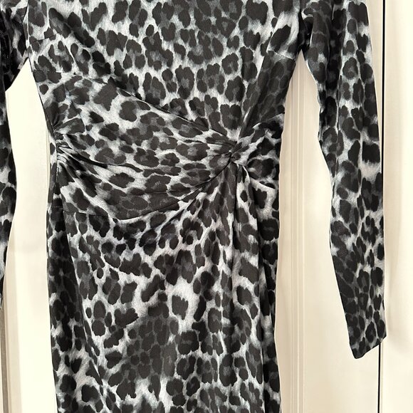 PHILOSOPHY | Leopard Print Ruched Long Sleeve Dress | Black &White | Size:S - Picture 3 of 7